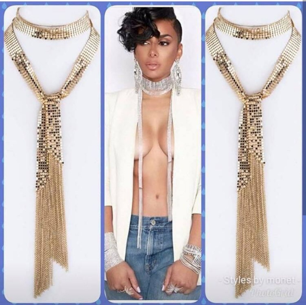 Long Silver or Gold mesh long necklace